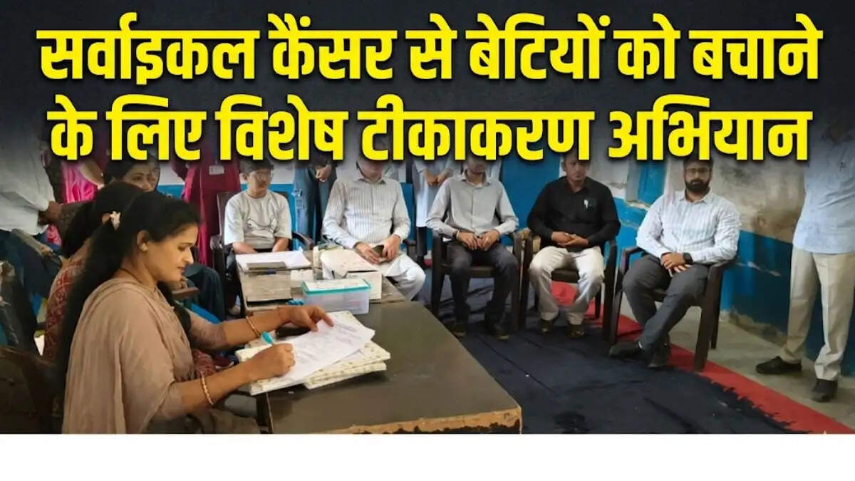 Girls receiving HPV Vaccination for cervical cancer prevention in Makhosrani school