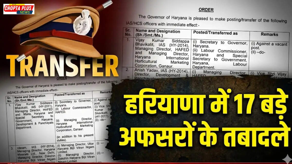 Haryana Government IAS and HCS Officer Transfer List Document 2026