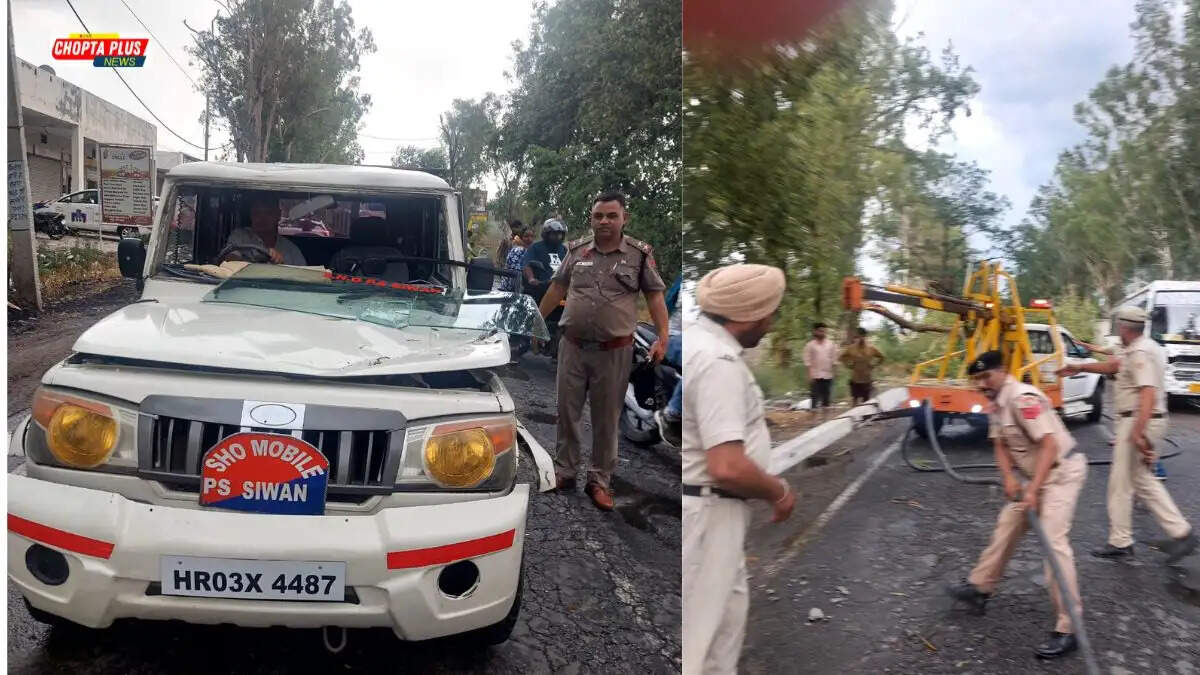 सीवन में तेज आंधी के कारण दुर्घटनाग्रस्त हुई पुलिस की पायलट गाड़ी