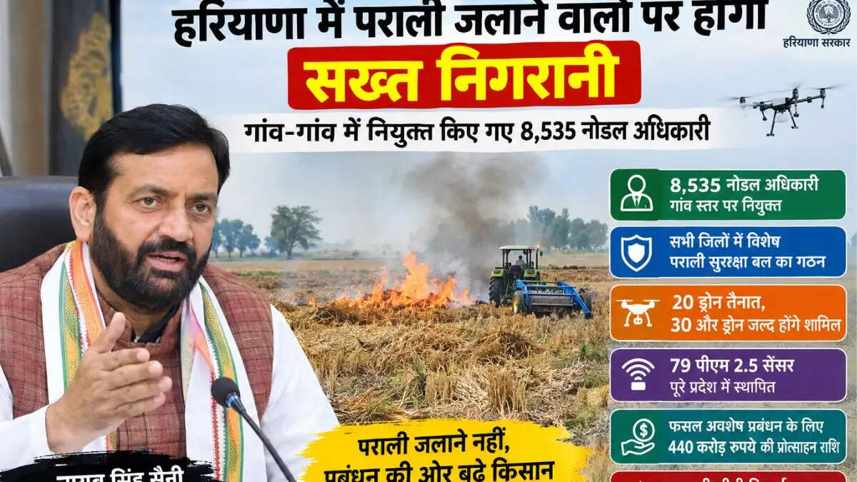 हरियाणा में पराली जलाने वालों पर होगी सख्त निगरानी, गांव-गांव में नियुक्त किए गए 8,535 नोडल अधिकारी