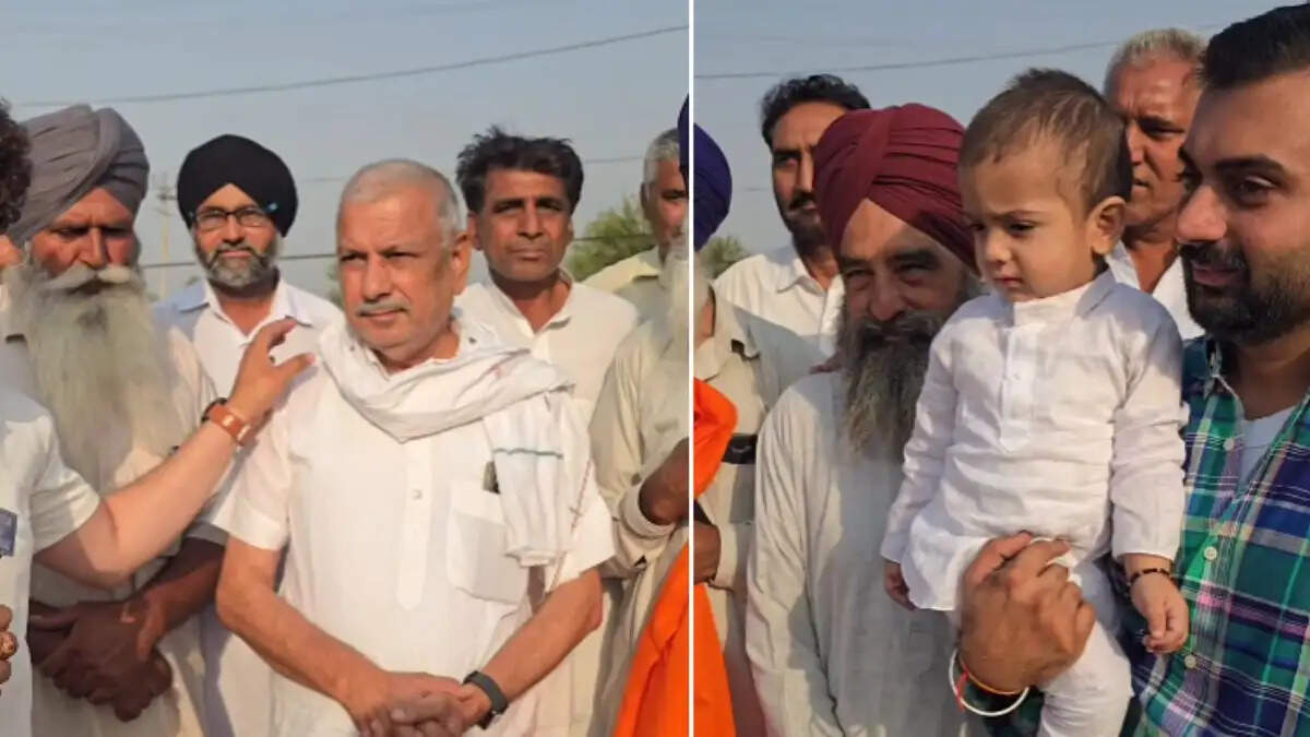सिरसा में पौत्र जन्म पर गौशाला को अपनी 2 कनाल 4 मरला जमीन दान करने वाले किसान और स्थानीय गौशाला का दृश्य