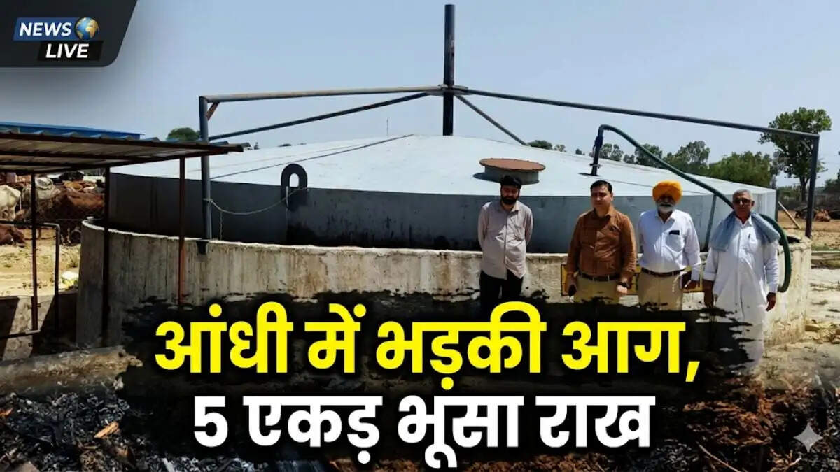 Wheat straw fire near Sheranwali canal Darba Kalan village Nathusari Chopata Sirsa Haryana &mdash; wheat straw fire Nathusari Chopata