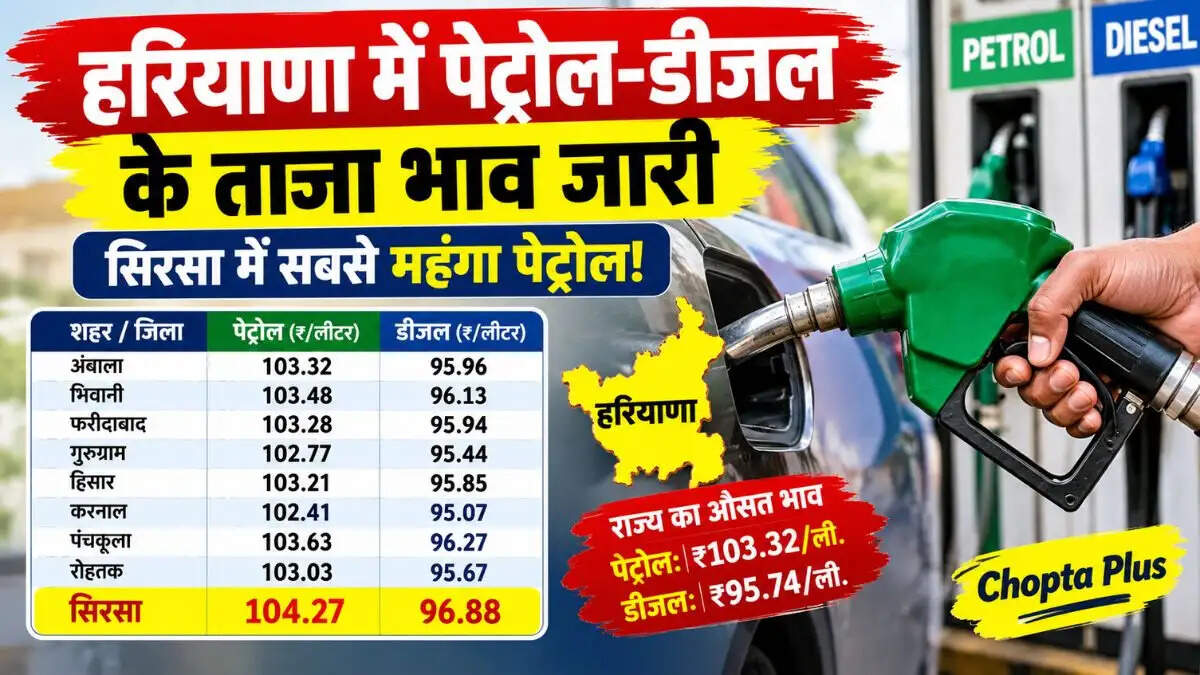 &nbsp;हरियाणा में पेट्रोल-डीजल के ताजा भाव जारी, सिरसा में सबसे महंगा पेट्रोल; जानें अपने शहर के रेट