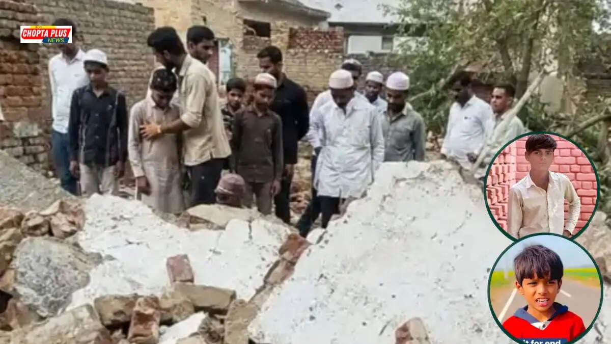 नूंह जिले के टपकन गांव में स्कूल की दीवार गिरने और तूफान से मची तबाही का दर्दनाक दृश्य।